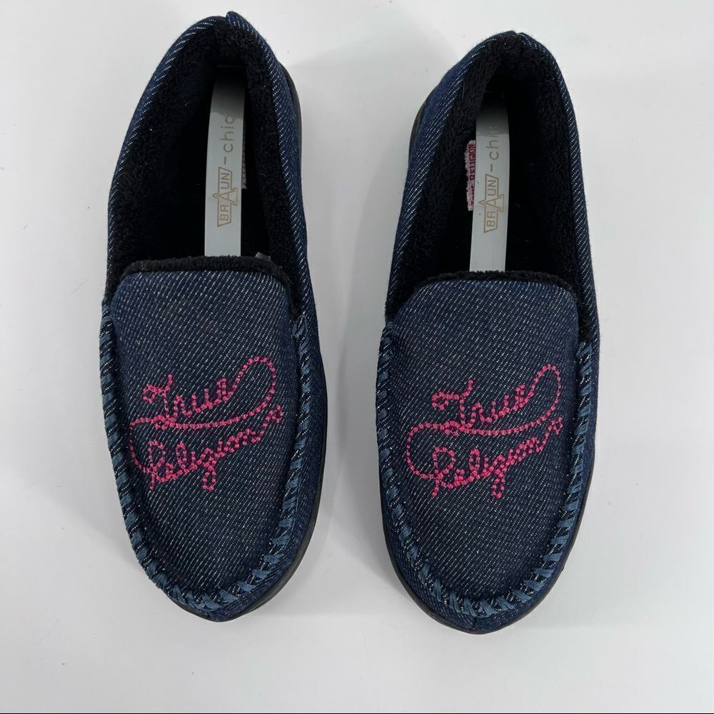 NWOT True Religion Slippers, Denim, Size small 7-8 spell out - Picture 3 of 10